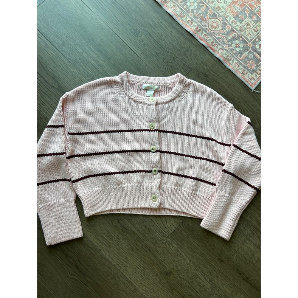Tuckernuck Caroline Constas Pink Striped Cotton Cardigan Sweater NWT Size M